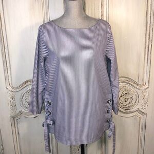 Banana Republic Boat Neck Nautical Look Long Sleeve Side Lace up Detail Top S/M